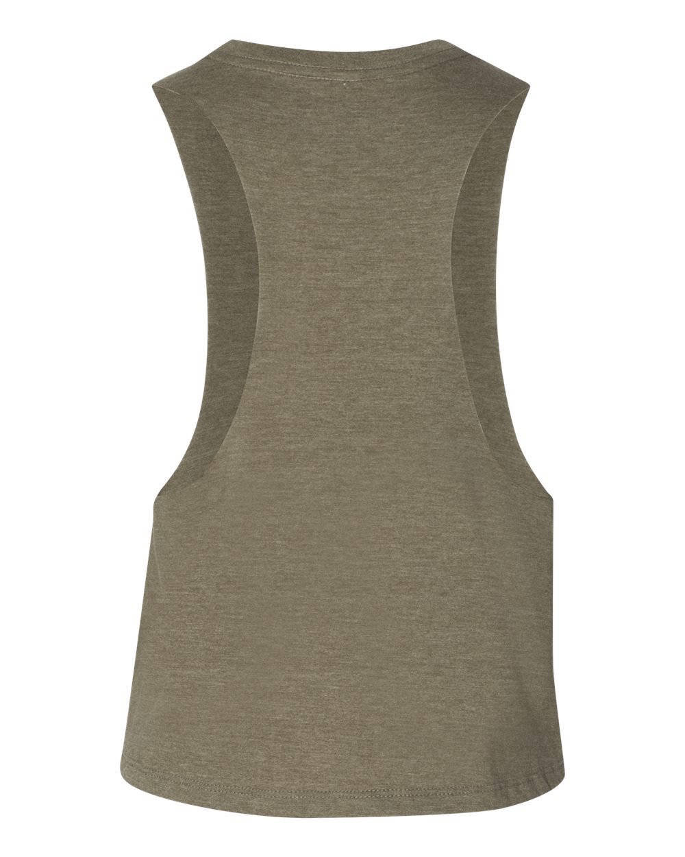 Rear View of Heather Olive Women's Racerback Crop Tank - 6682