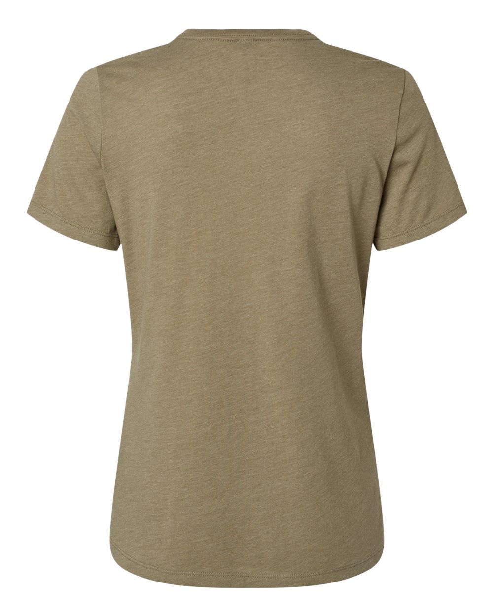 Rear View of Heather Olive Women’s Relaxed Fit Heather CVC Tee - 6400CVC