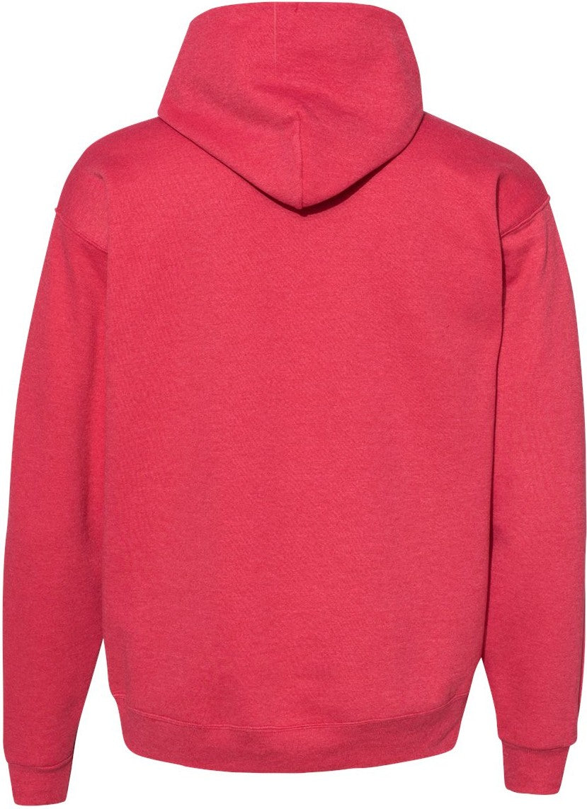 Rear View of Heather Red Ecosmart® Hooded Sweatshirt - P170