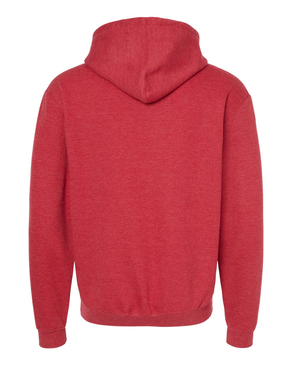 Rear View of Heather Red Fleece Hooded Sweatshirt - 320