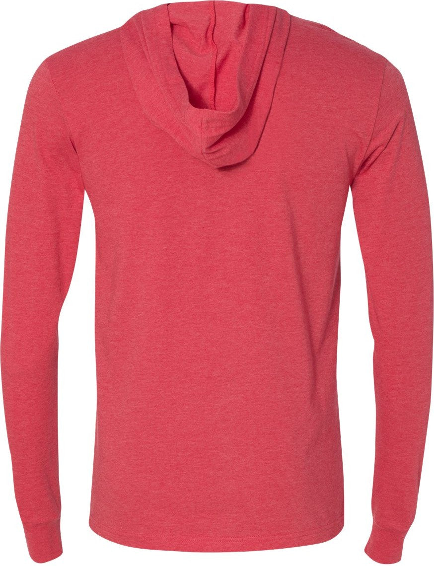 Rear View of Heather Red Jersey Hooded Long Sleeve Tee - 3512