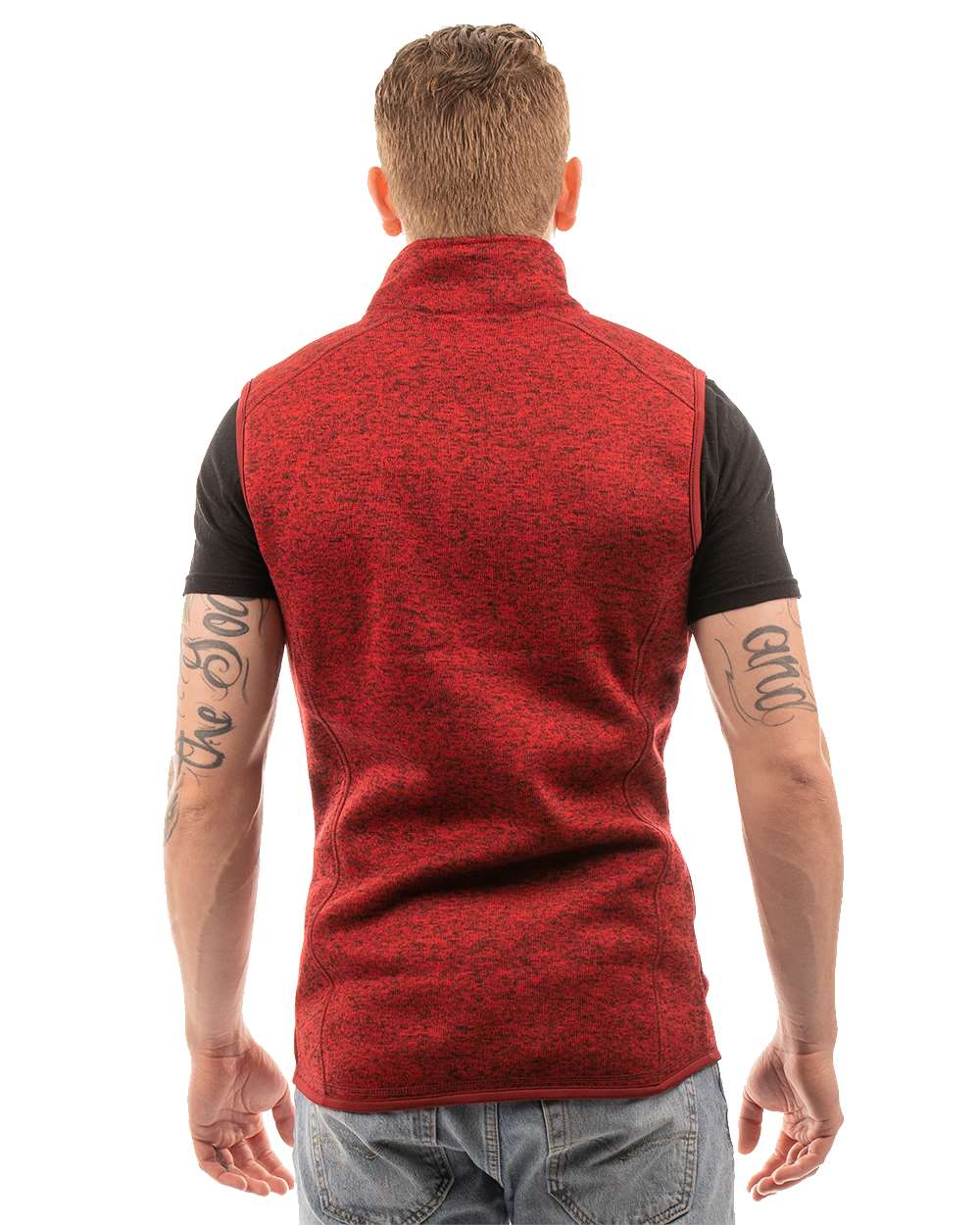 Rear View of Heather Red Sweater Knit Vest - 3910