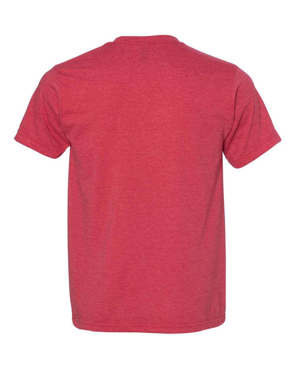 Rear View of Heather Red USA-Made 50/50 Fine Jersey T-Shirt - 5010