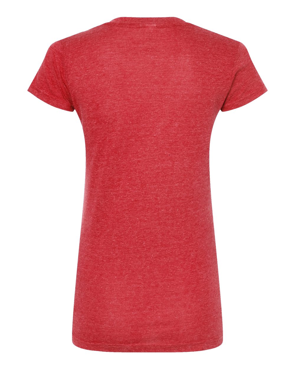 Rear View of Heather Red Women's Poly-Rich V-Neck T-Shirt - 244