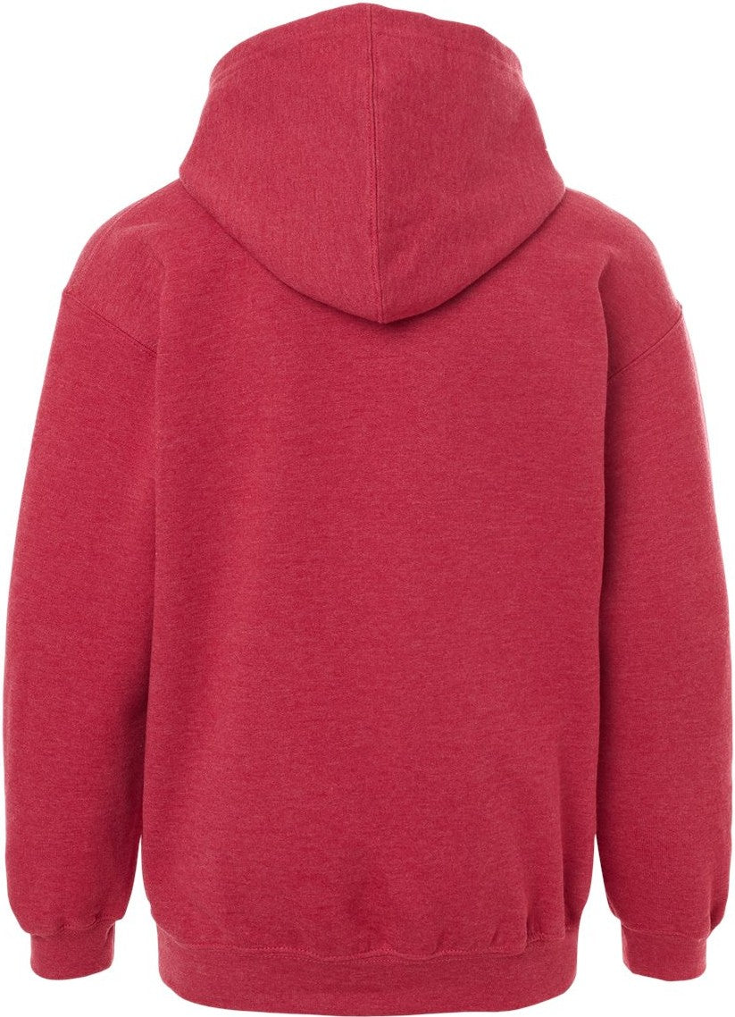 Rear View of Heather Red Youth Hooded Sweatshirt - 320Y