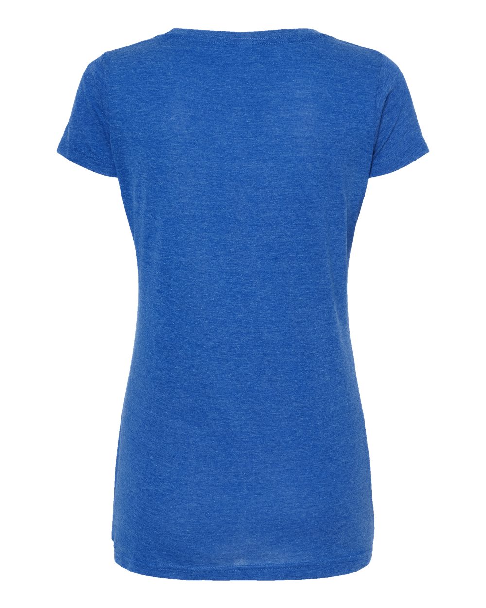 Rear View of Heather Royal Women's Poly-Rich Scoop Neck T-Shirt - 243
