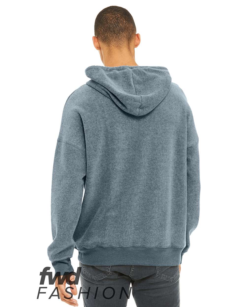Rear View of Heather Slate FWD Fashion Sueded Fleece Hoodie - 3329