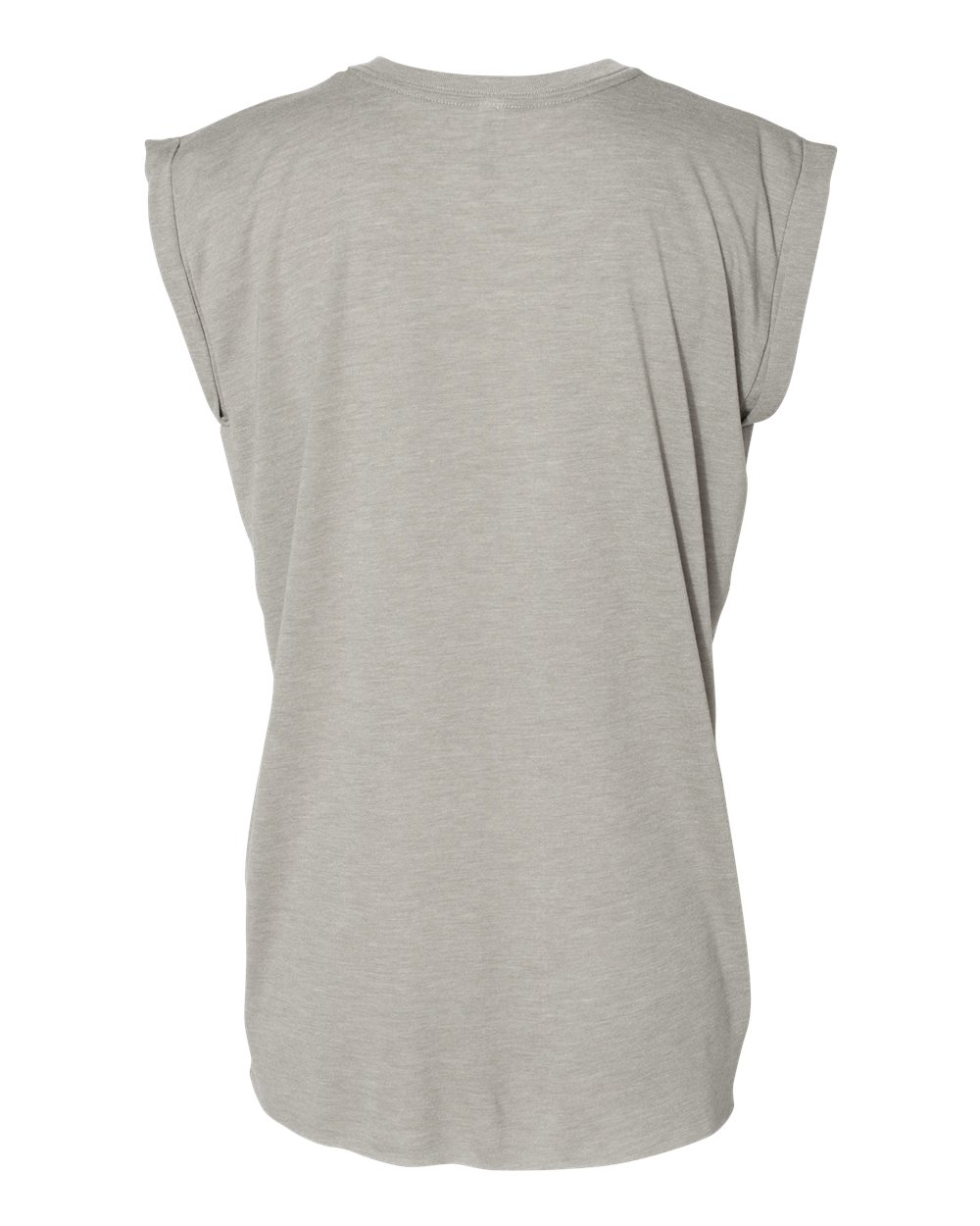 Rear View of Heather Stone Women’s Flowy Rolled Cuffs Muscle Tee - 8804