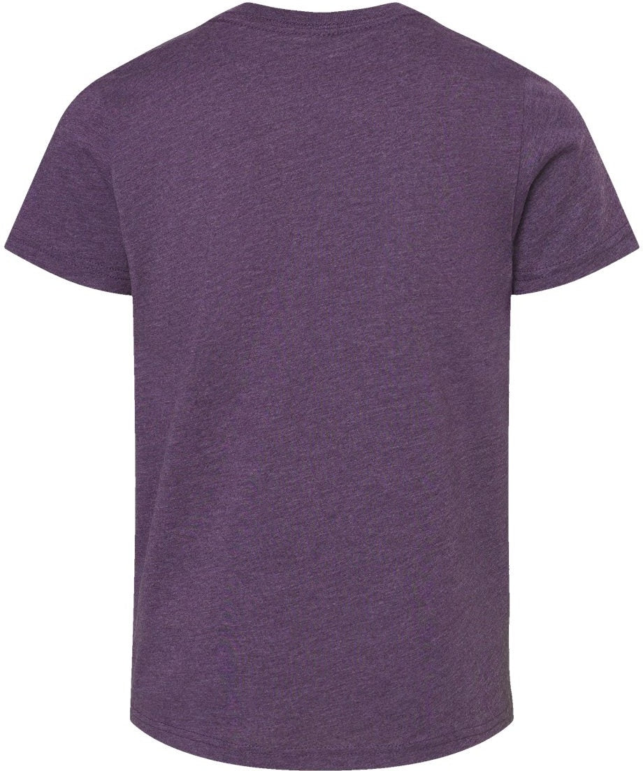 Rear View of Heather Team Purple Youth CVC Jersey Tee - 3001YCVC