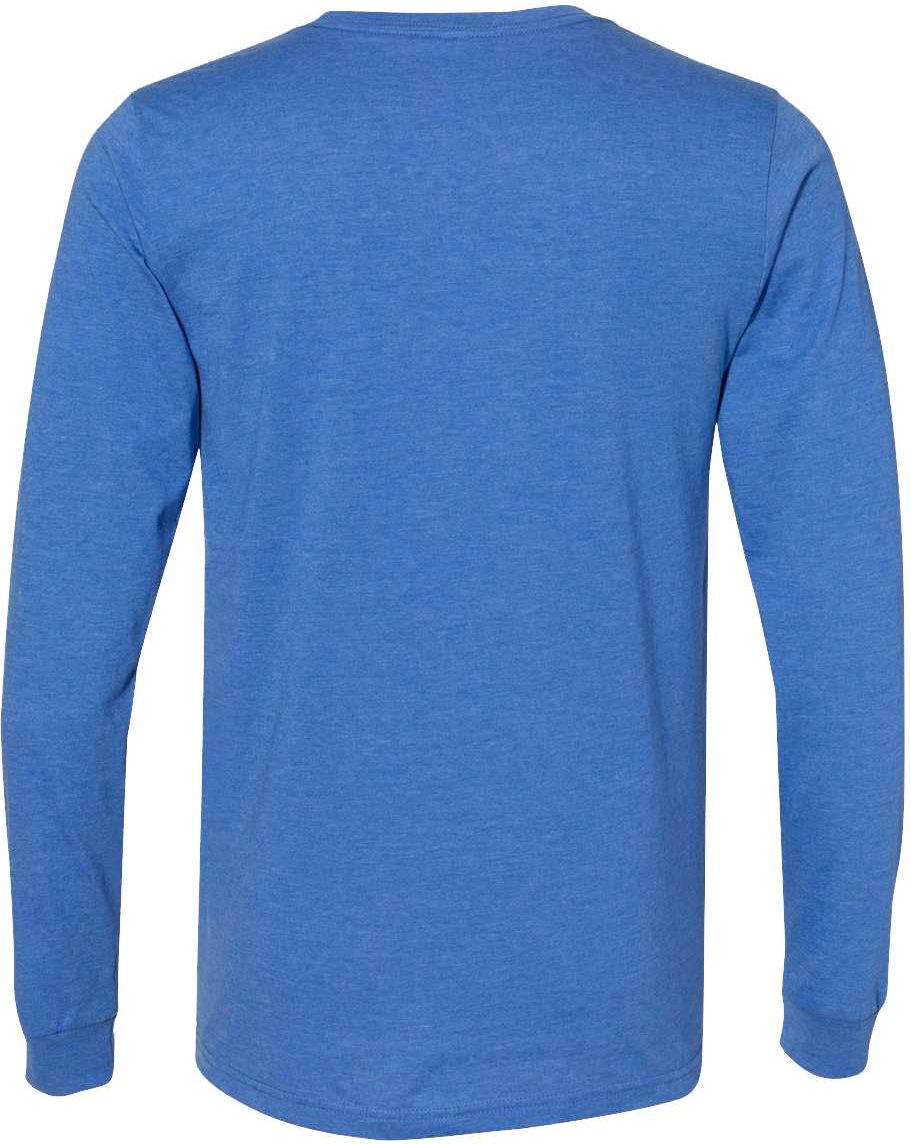 Rear View of Heather True Royal Heather CVC Long Sleeve Tee - 3501CVC
