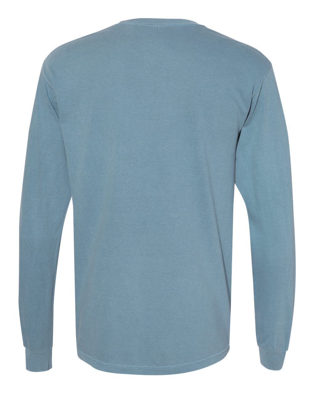 Rear View of Ice Blue Garment-Dyed Heavyweight Long Sleeve Pocket T-Shirt - 4410