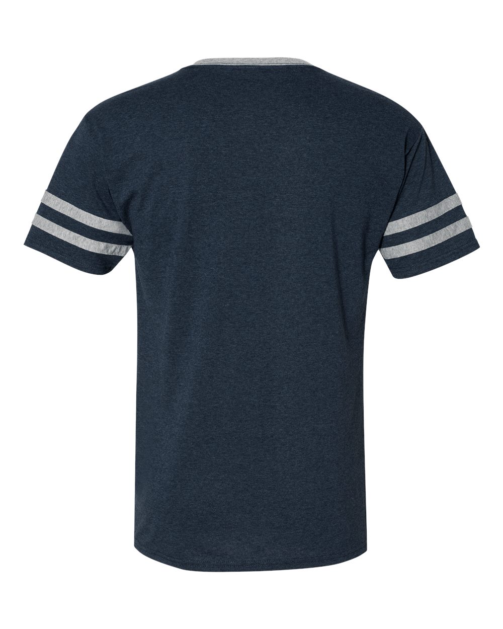 Rear View of Indigo Heather/ Oxford Triblend Varsity Ringer T-Shirt - 602MR