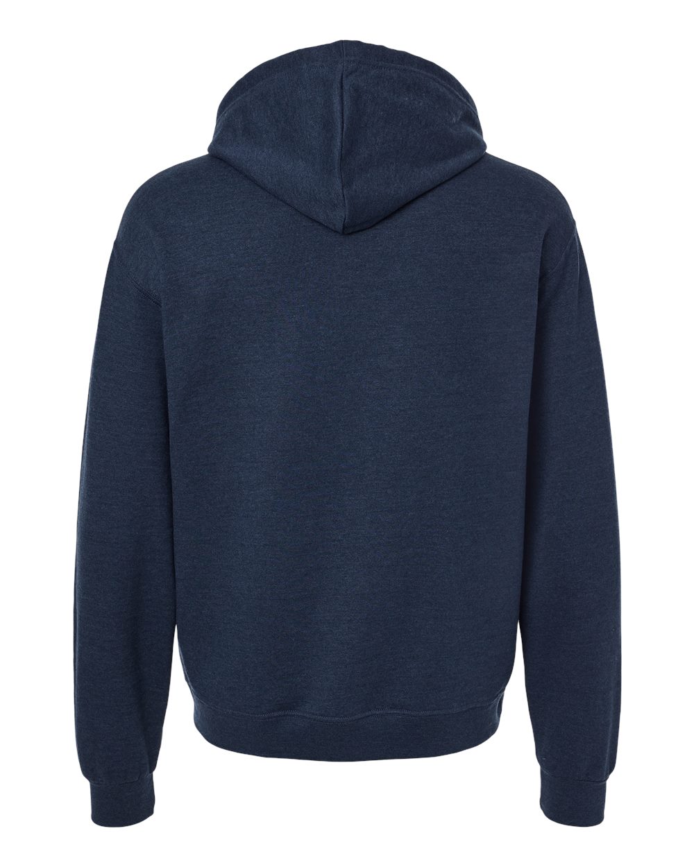 Rear View of Indigo Heather Ultimate CVC Hooded Sweatshirt - IC49MR