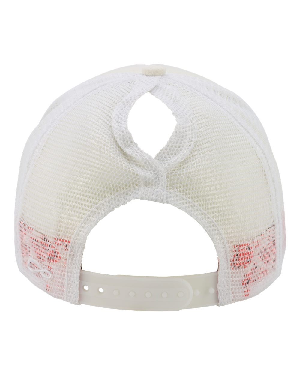 Rear View of Ivory/ Lavender/ White/ Smiley Women's Foam Trucker Cap - ROSIE