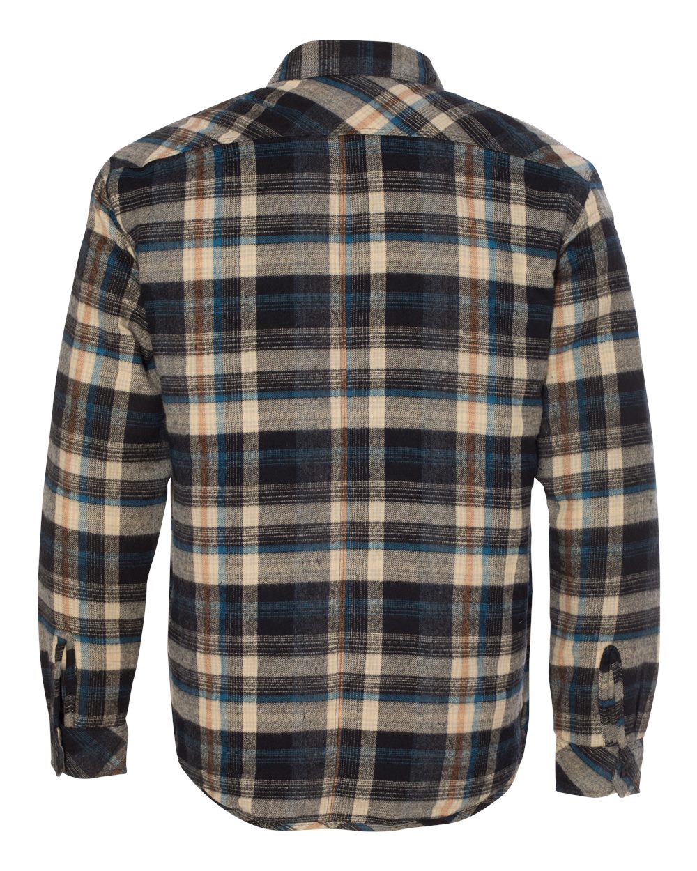 Rear View of Khaki Plaid Quilted Flannel Shirt Jacket - 8610