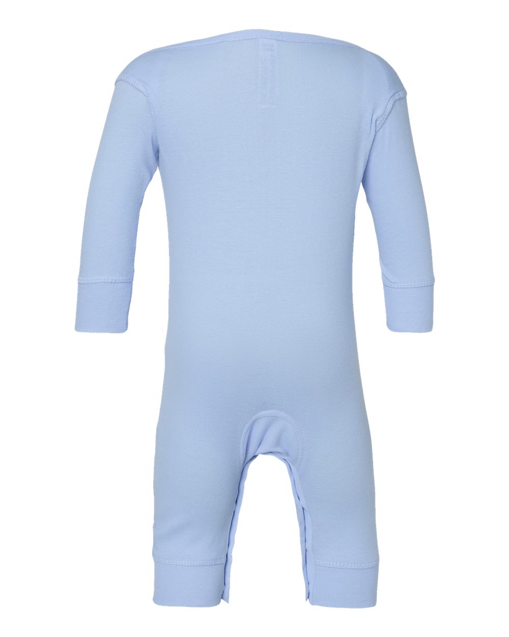Rear View of Light Blue Infant Long Legged Baby Rib Bodysuit - 4412