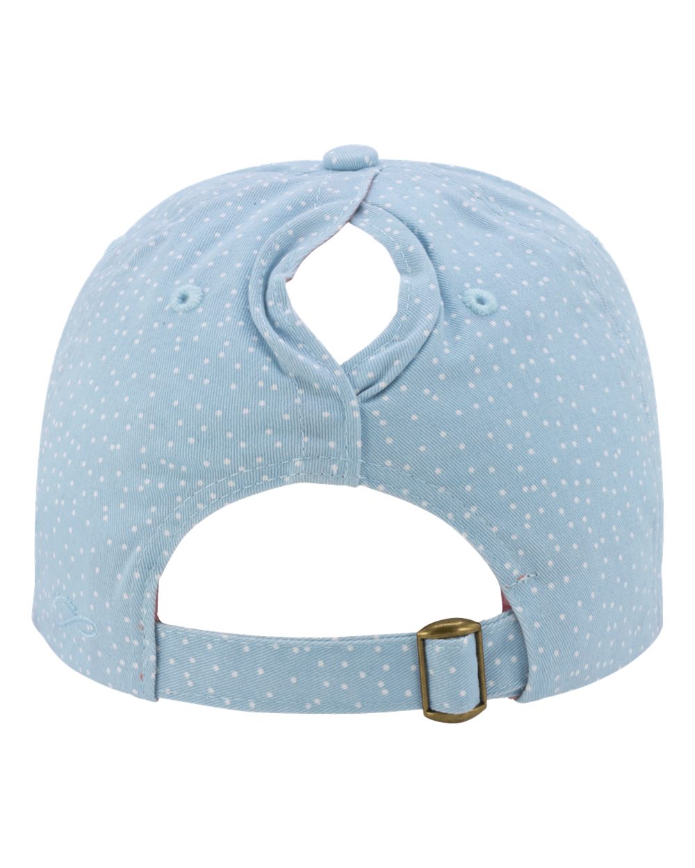 Rear View of Light Blue/ White Polka Dots Women's Garment-Washed Fashion Print Cap - HATTIE
