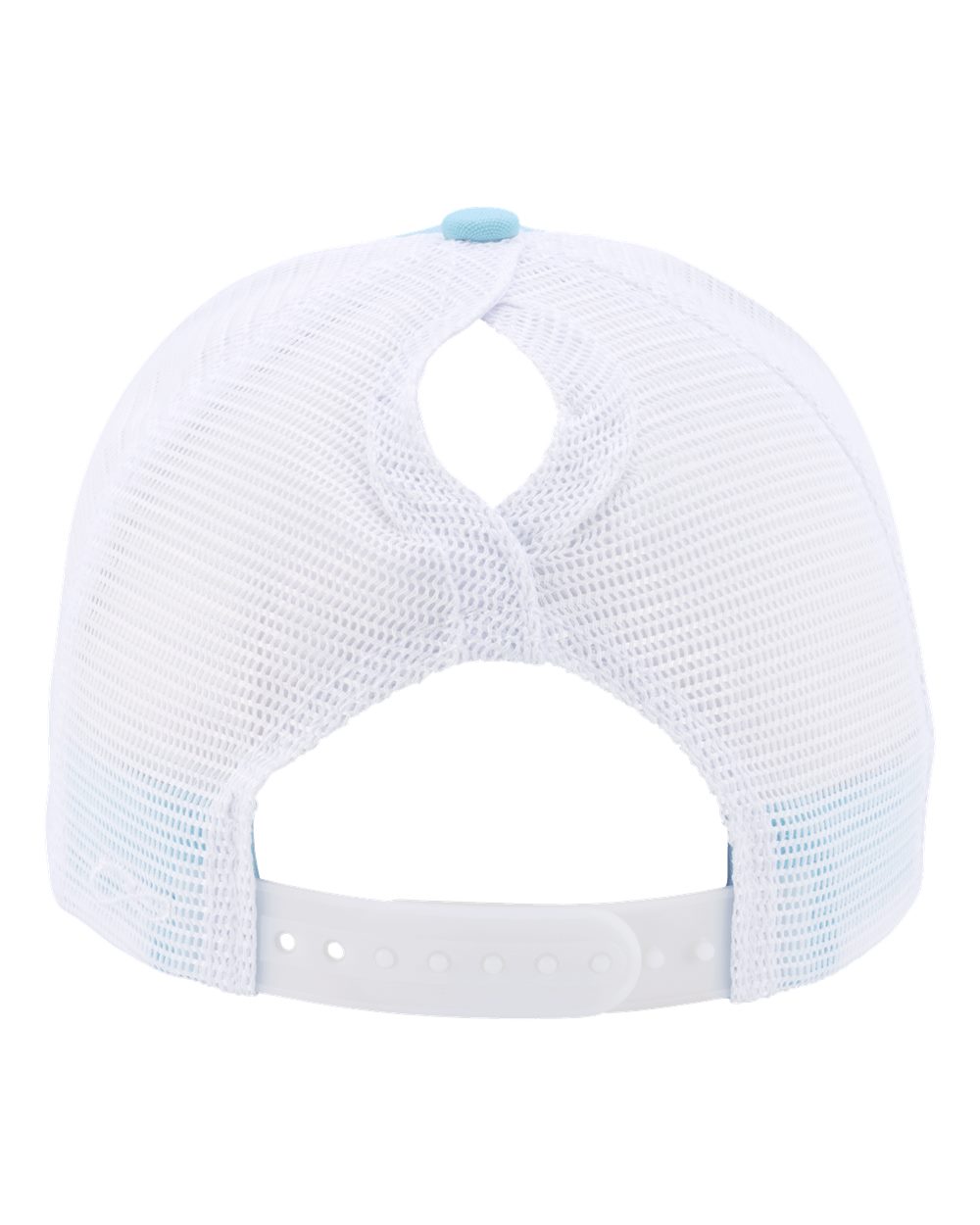 Rear View of Light Blue/ White Women's Modern Trucker Cap - CHARLIE