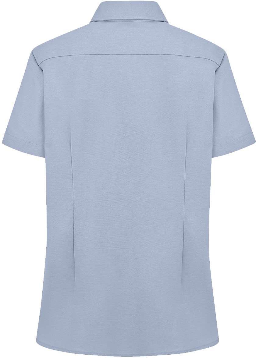 Rear View of Light Blue Women's Short Sleeve Stretch Oxford Shirt - S254