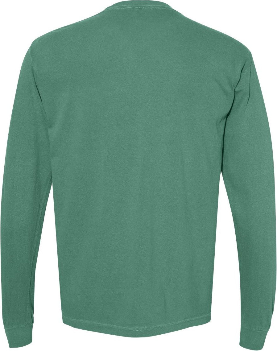 Rear View of Light Green Garment-Dyed Heavyweight Long Sleeve Pocket T-Shirt - 4410