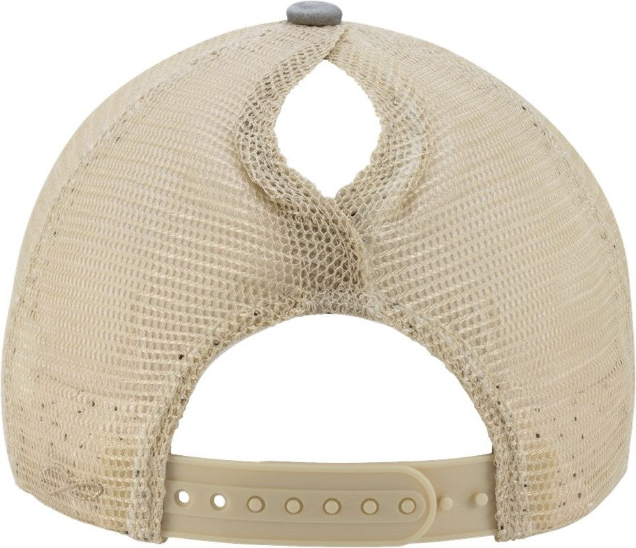 Rear View of Light Grey/ Polka Dots Women's Washed Mesh-Back Cap - TESS