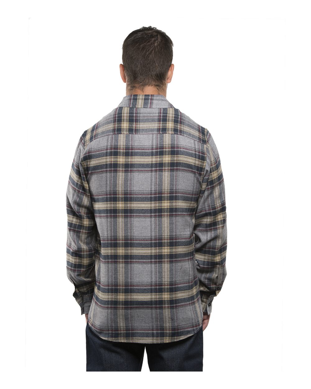 Rear View of Light Grey Yarn-Dyed Flannel Shirt - 8210