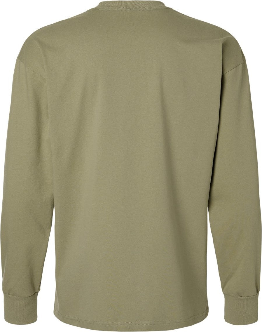 Rear View of Light Olive Heavyweight Long Sleeve T-Shirt - 7211