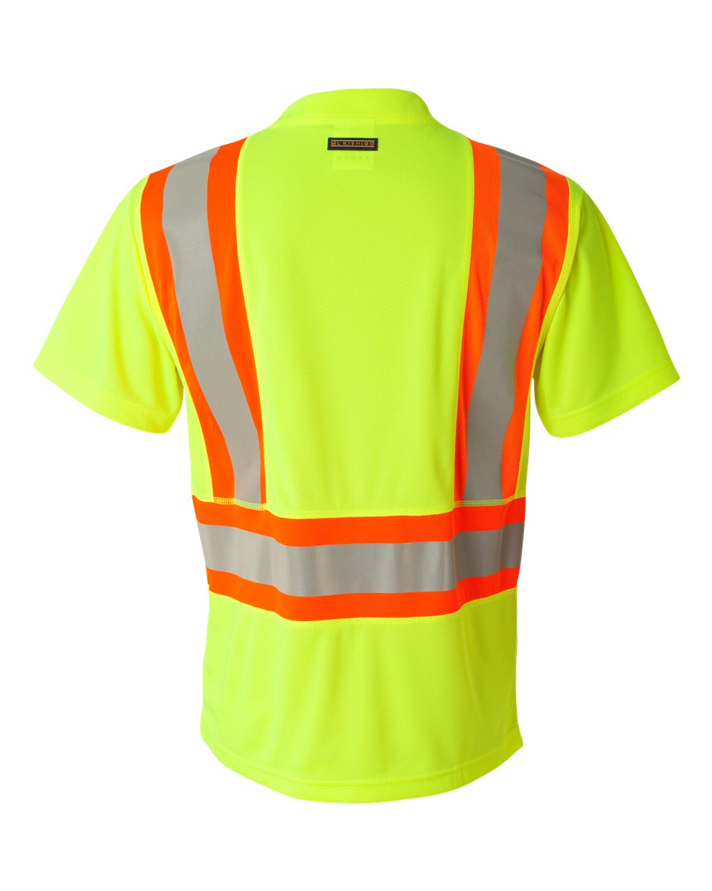 Rear View of Lime Class 2 Flat Stitch Self-Fabric Panels T-Shirt - 9120-9121