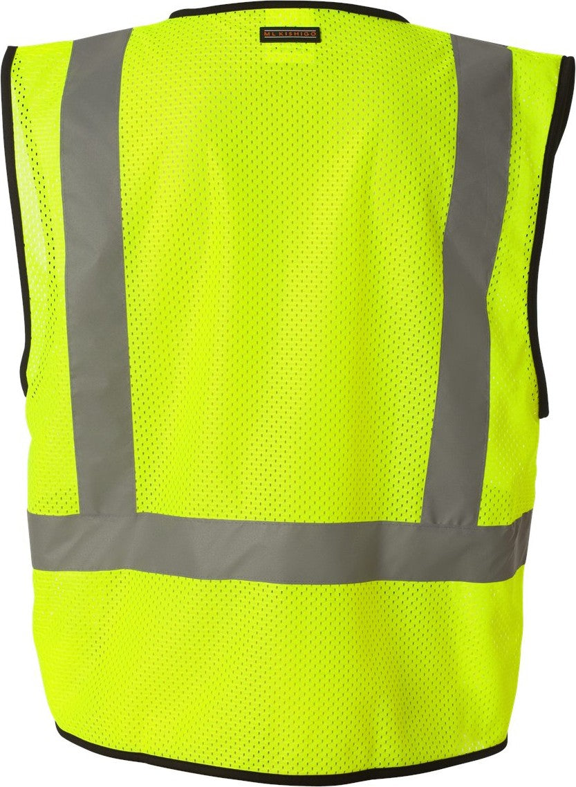 Rear View of Lime Economy Single Pocket Hook-and-Loop Mesh Vest - 1193-1194