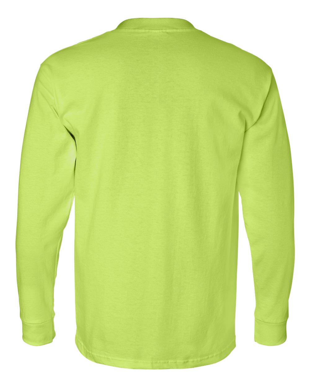 Rear View of Lime Green USA-Made Long Sleeve Pocket T-Shirt - 8100