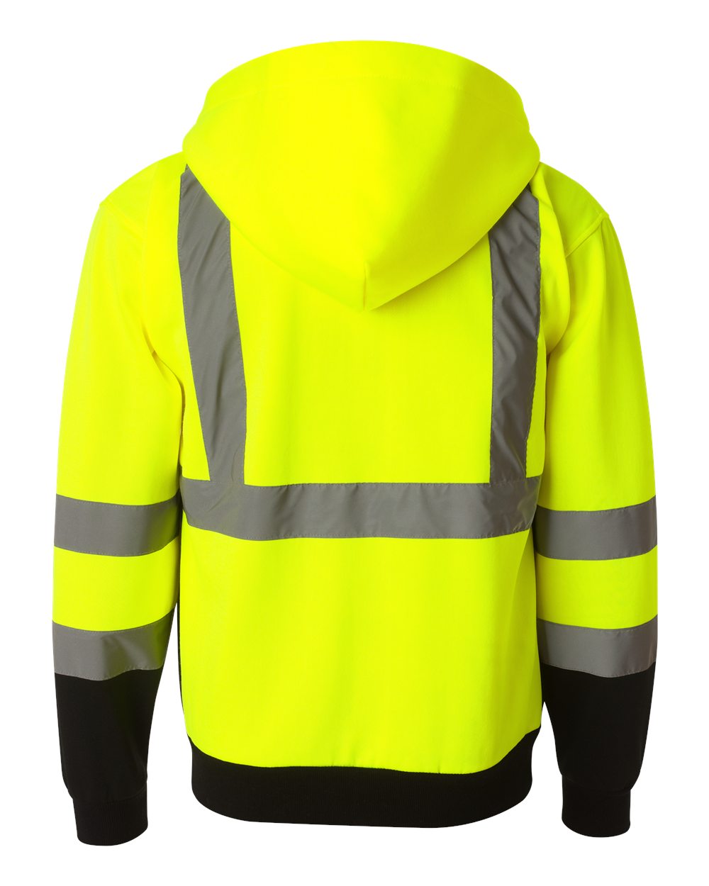 Rear View of Lime Hi-Vis Full-Zip Hooded Sweatshirt - JS102-103