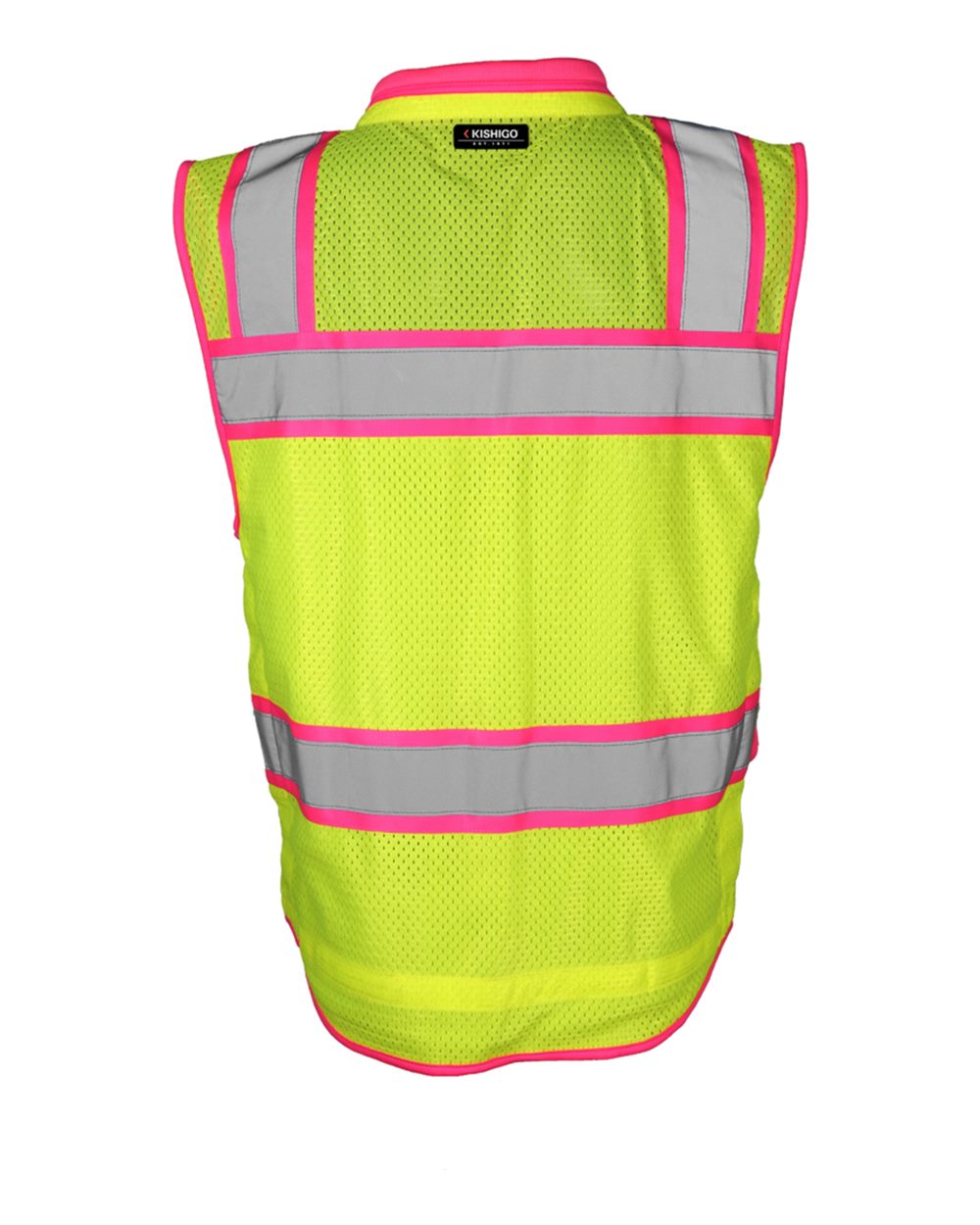 Rear View of Lime/ Pink - S5046 Color Contrast High Performance Surveyors Vest - S5042-5046