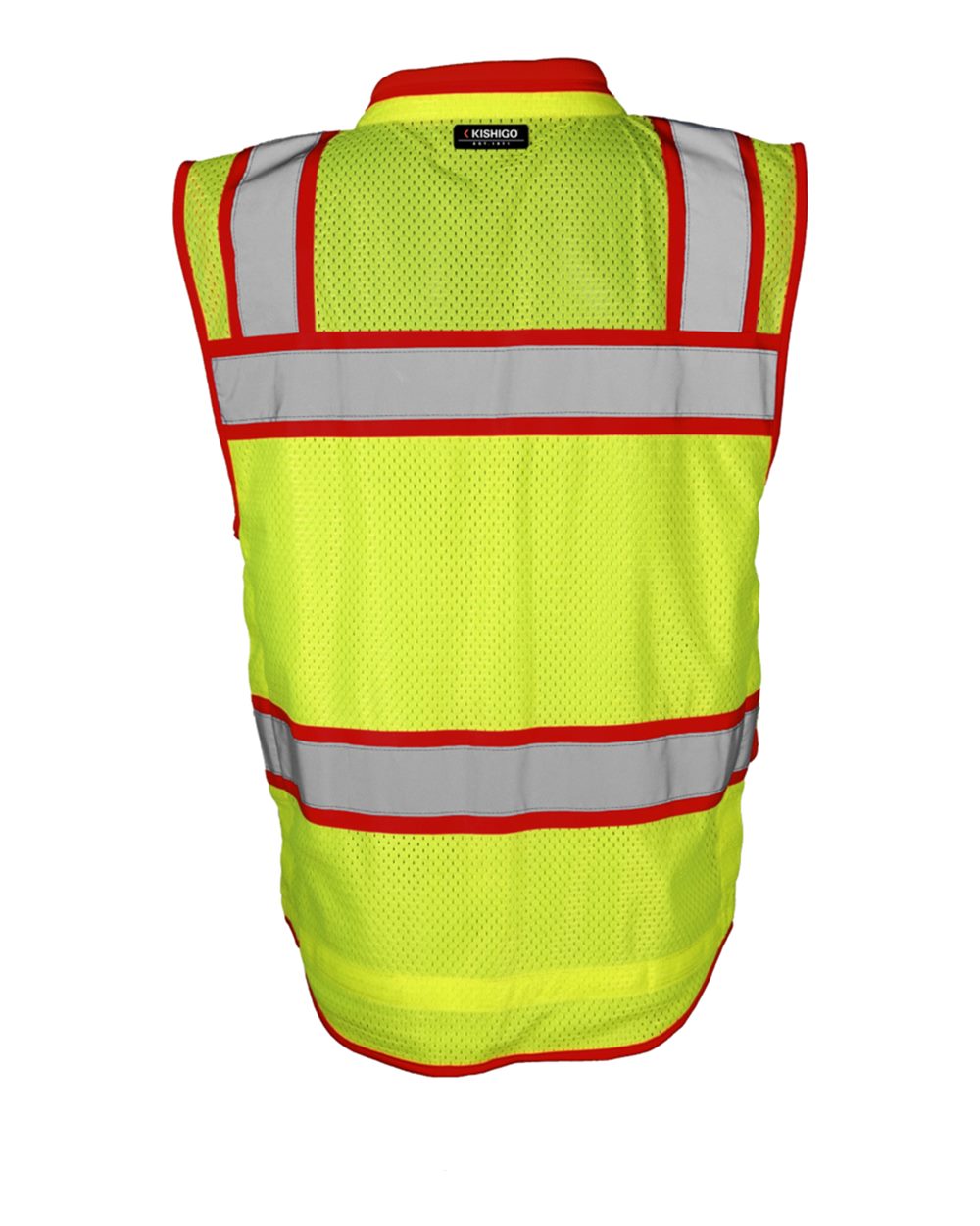 Rear View of Lime/ Red - S5043 Color Contrast High Performance Surveyors Vest - S5042-5046