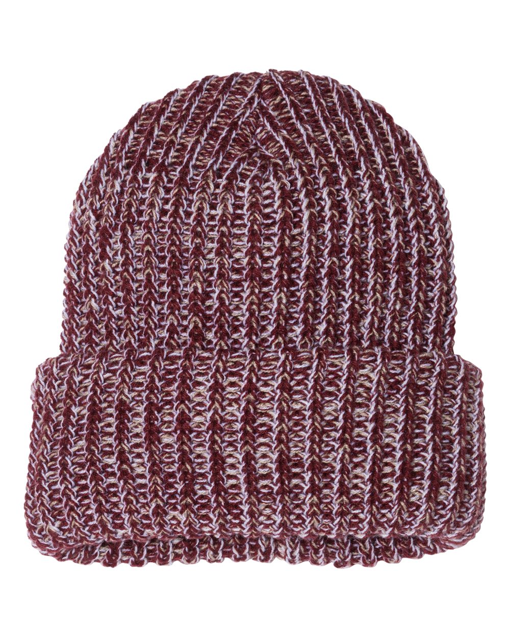 Front View of Maroon/ Natural 12" Chunky Cuffed Beanie - SP90