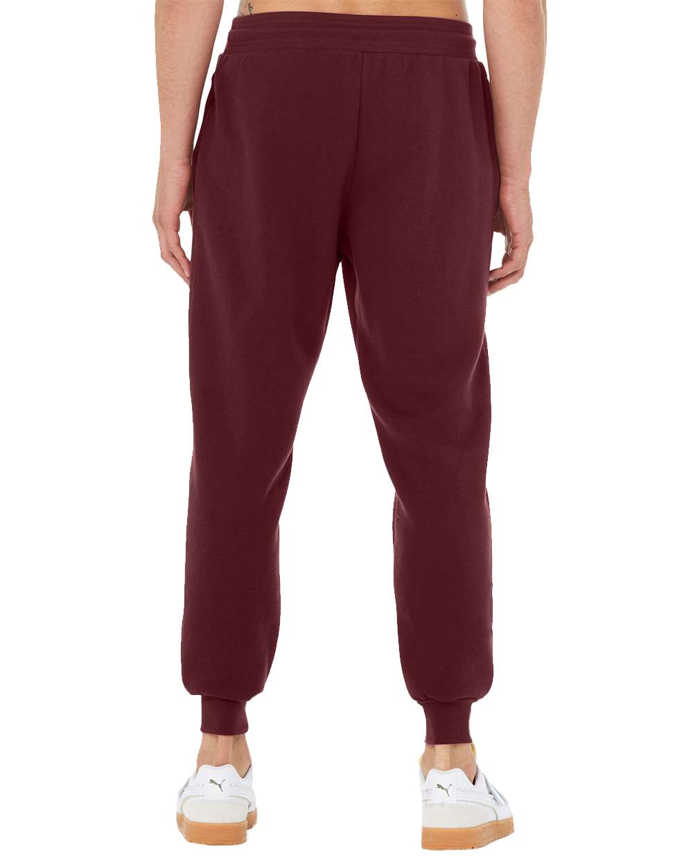 Rear View of Maroon Sponge Fleece Jogger Sweatpants - 3727