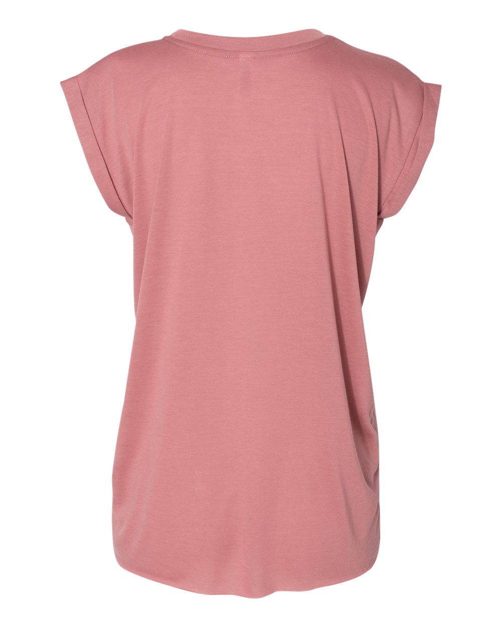 Rear View of Mauve Women’s Flowy Rolled Cuffs Muscle Tee - 8804