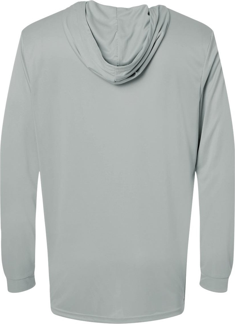 Rear View of Medium Grey Bahama Performance Hooded Long Sleeve T-Shirt - 220