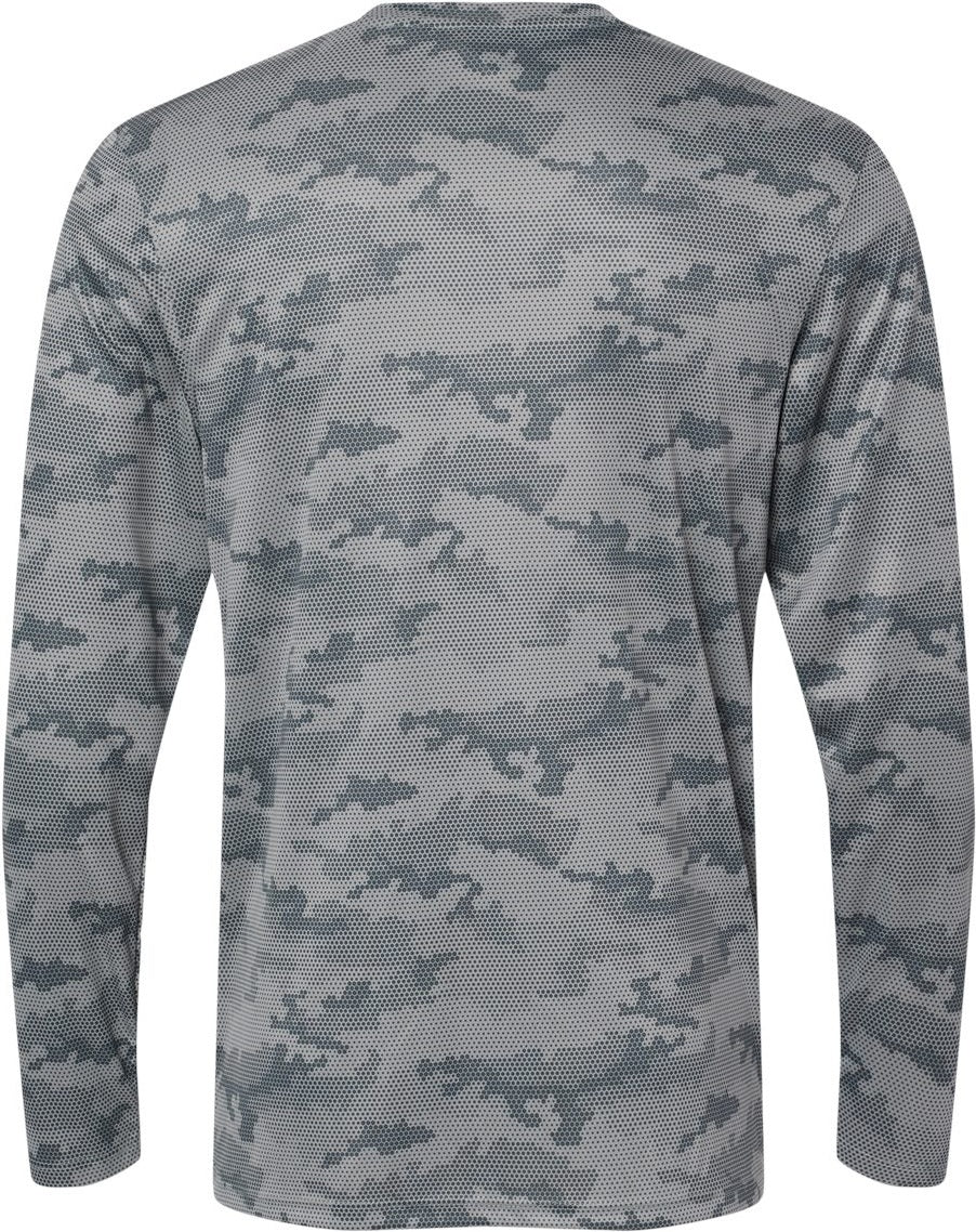 Front View of Medium Grey Pompano Performance Camo Long Sleeve T-Shirt - 217