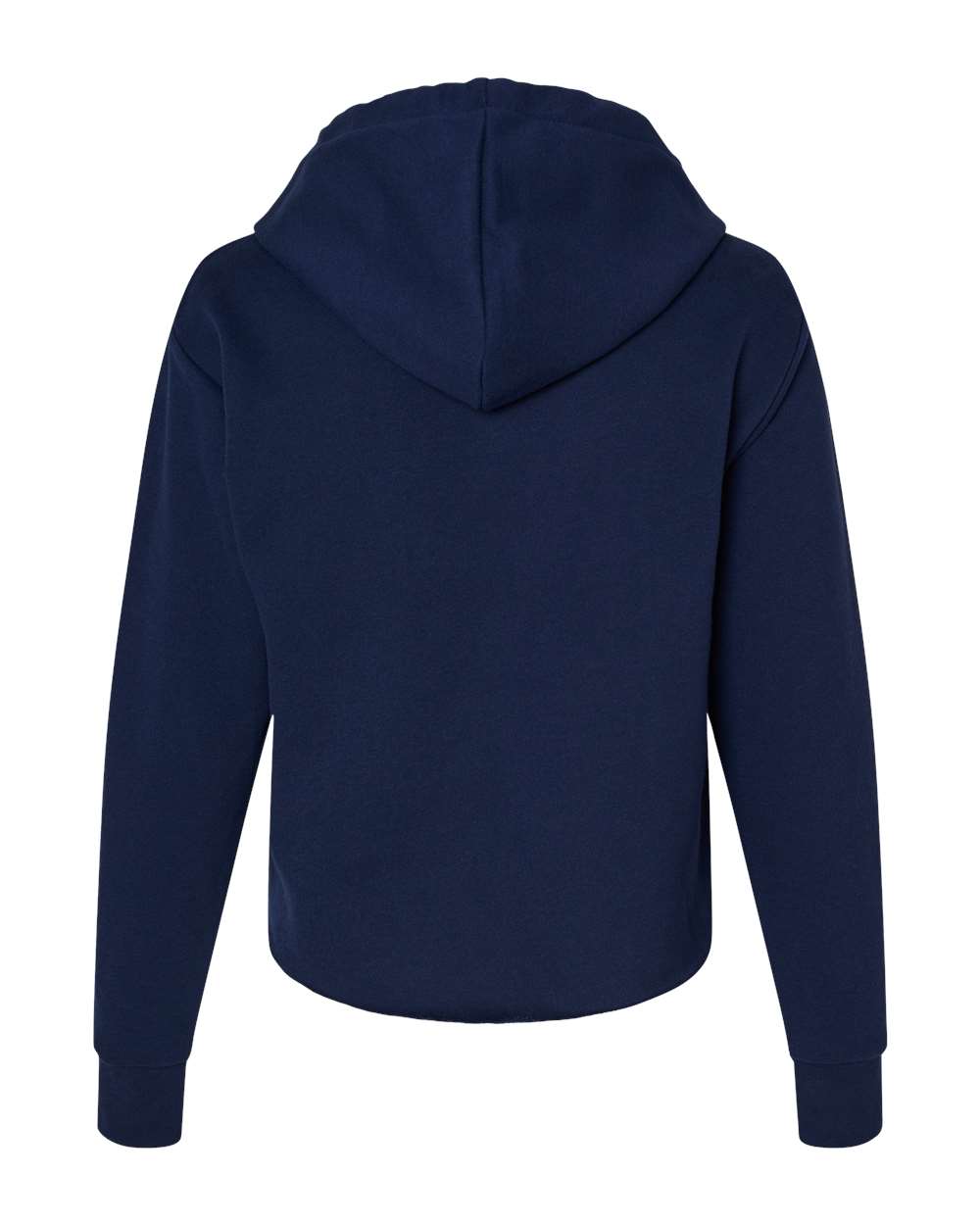 Rear View of Midnight Navy Women's Laguna Sueded Raw Edge Crop Hoodie - 9384