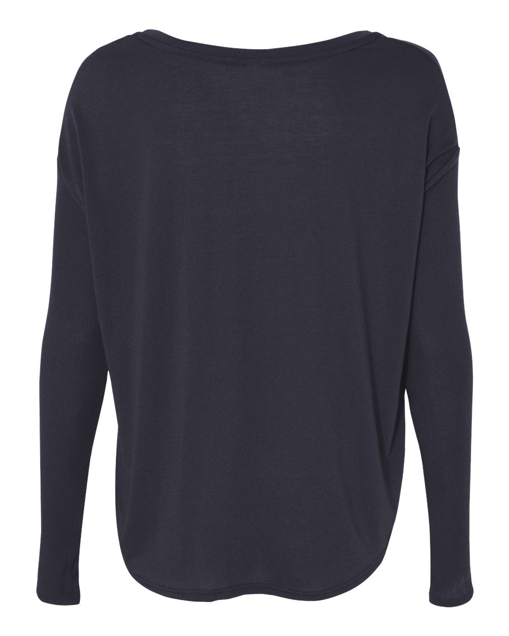 Rear View of Midnight Women’s Flowy 2x1 Ribbed Long Sleeve Tee - 8852