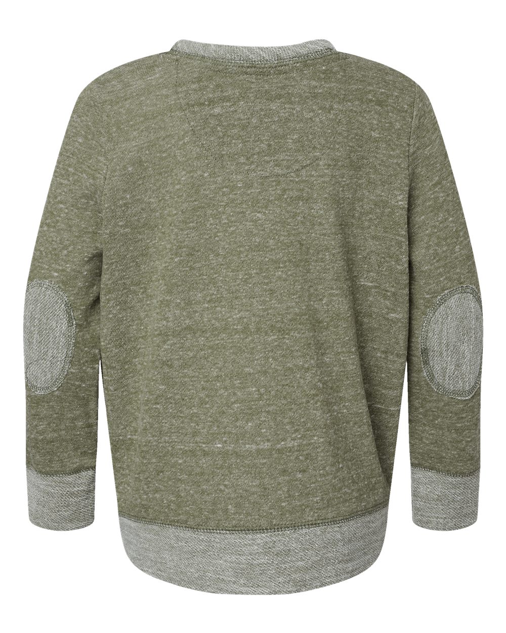 Rear View of Military Green Melange Youth Harborside Mélange French Terry Long Sleeve with Elbow Patches - 2279