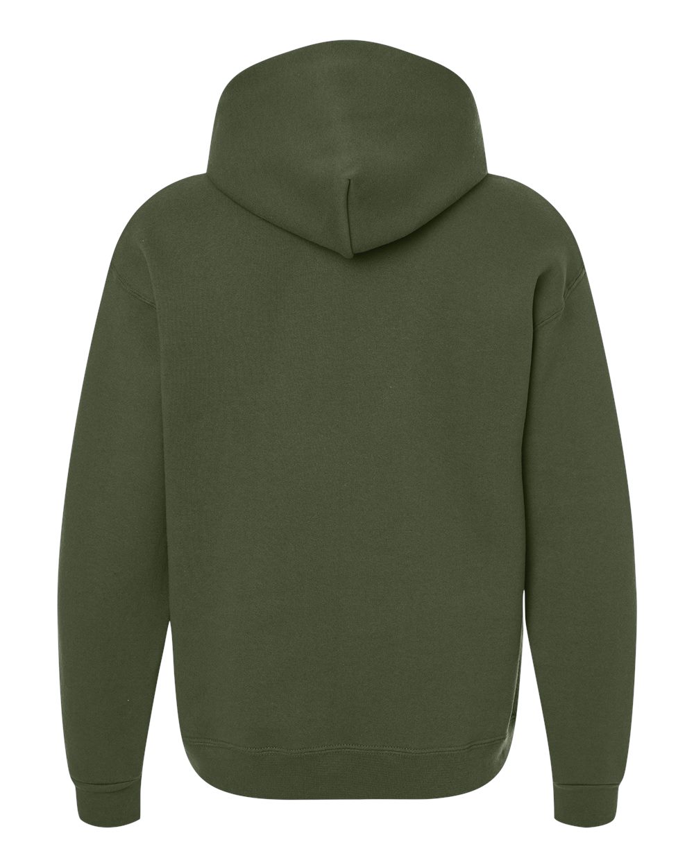 Rear View of Military Green Rugged Hooded Sweatshirt - H12MR