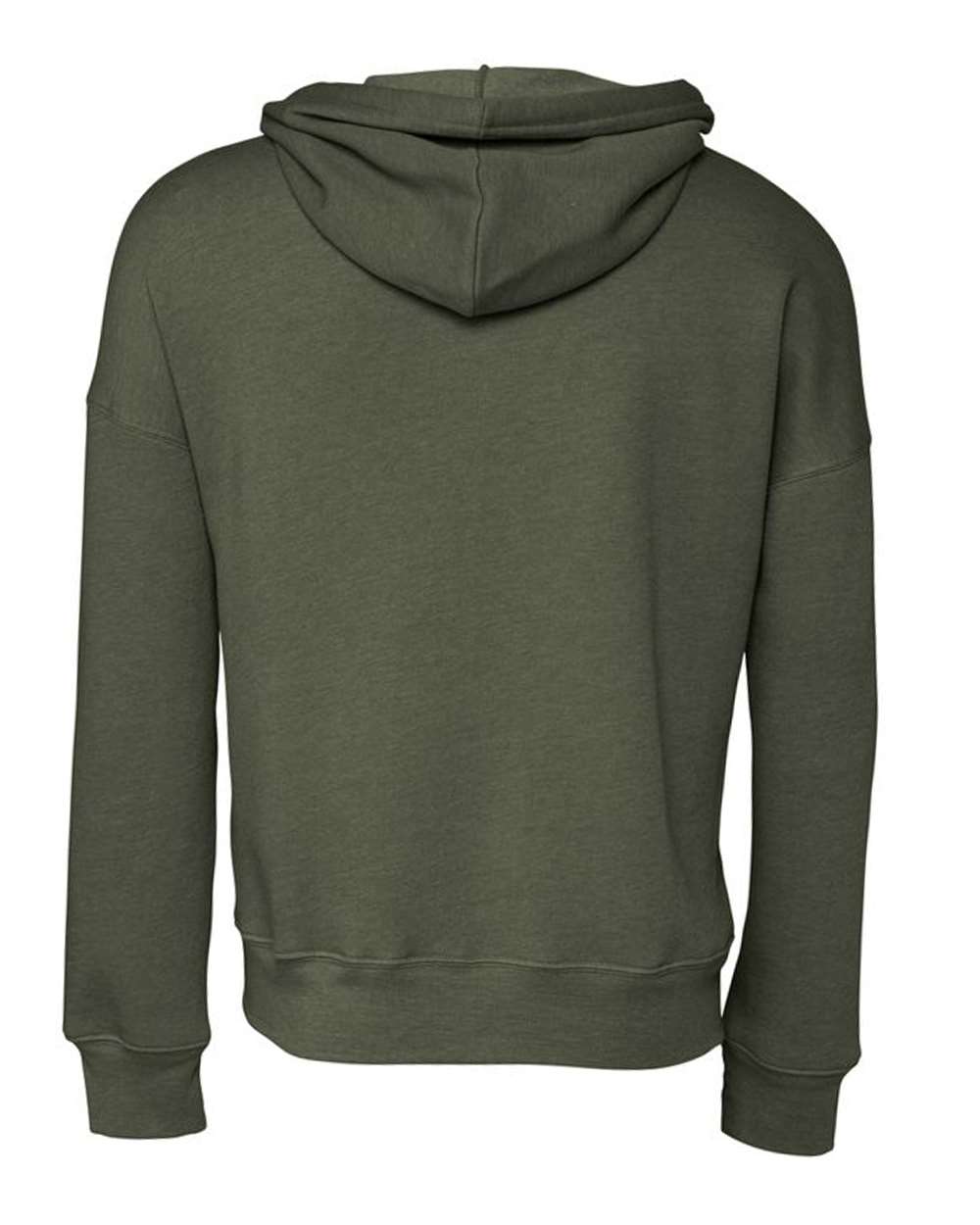 Rear View of Military Green Sponge Fleece Drop Shoulder Hoodie - 3729