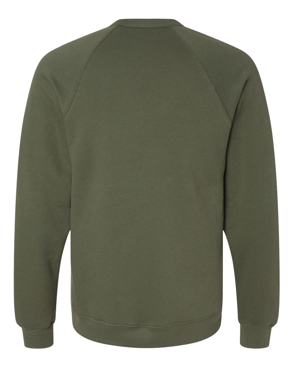 Rear View of Military Green Sponge Fleece Raglan Crewneck Sweatshirt - 3901