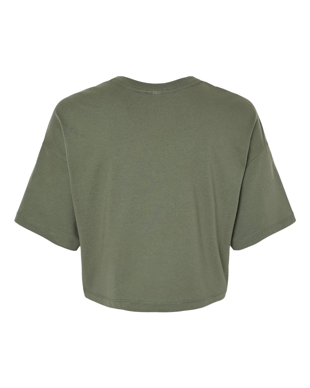 Rear View of Military Green Women's Jersey Crop Tee - 6482