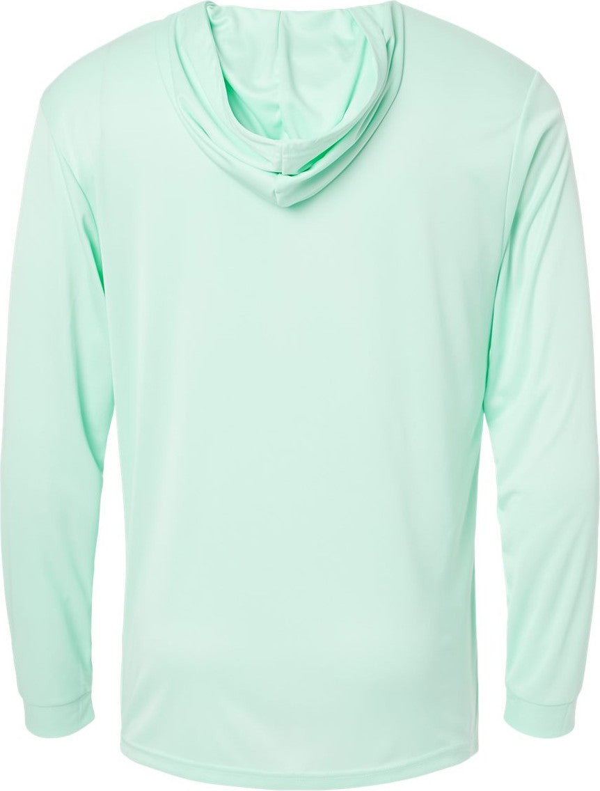 Rear View of Mint Green Bahama Performance Hooded Long Sleeve T-Shirt - 220