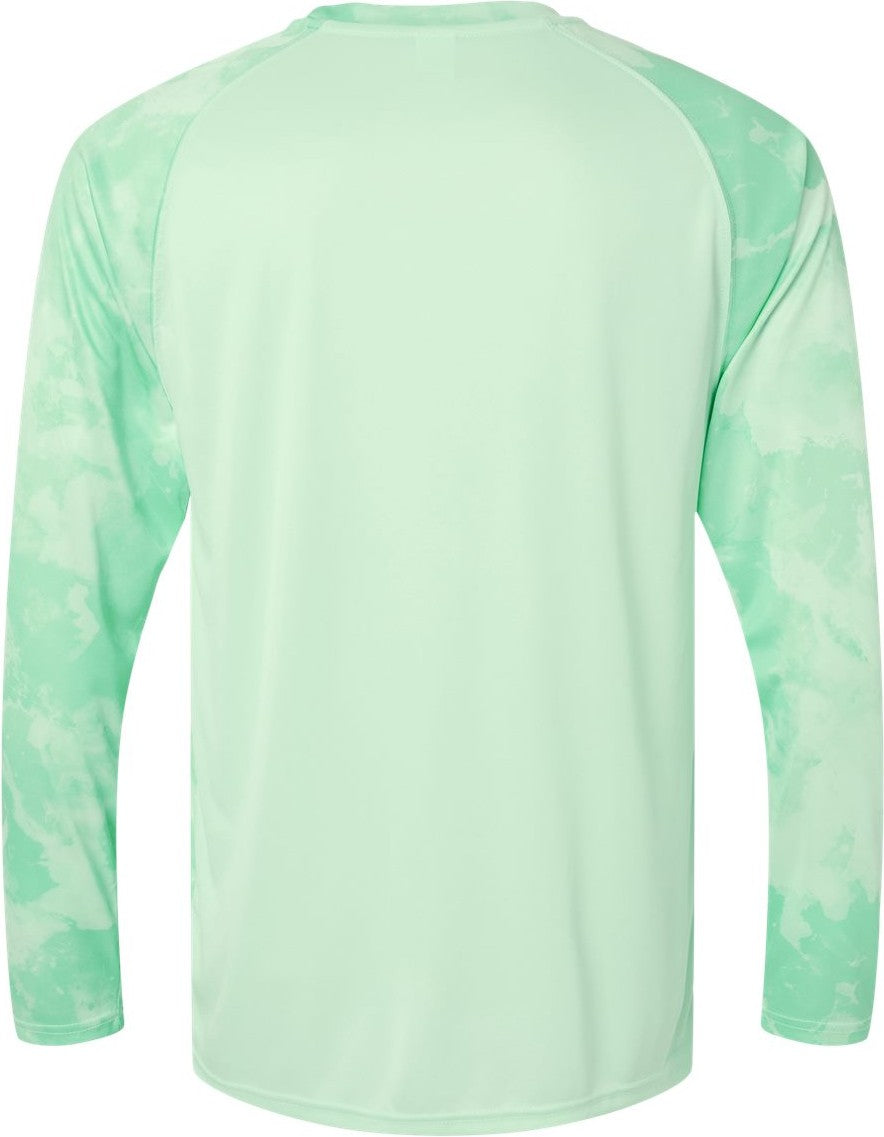 Front View of Mint Green Cabo Camo Performance Long Sleeve T-Shirt - 228