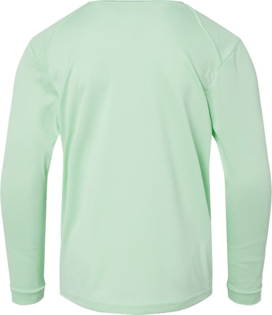 Front View of Mint Green Youth Long Islander Performance Long Sleeve T-Shirt - 218Y