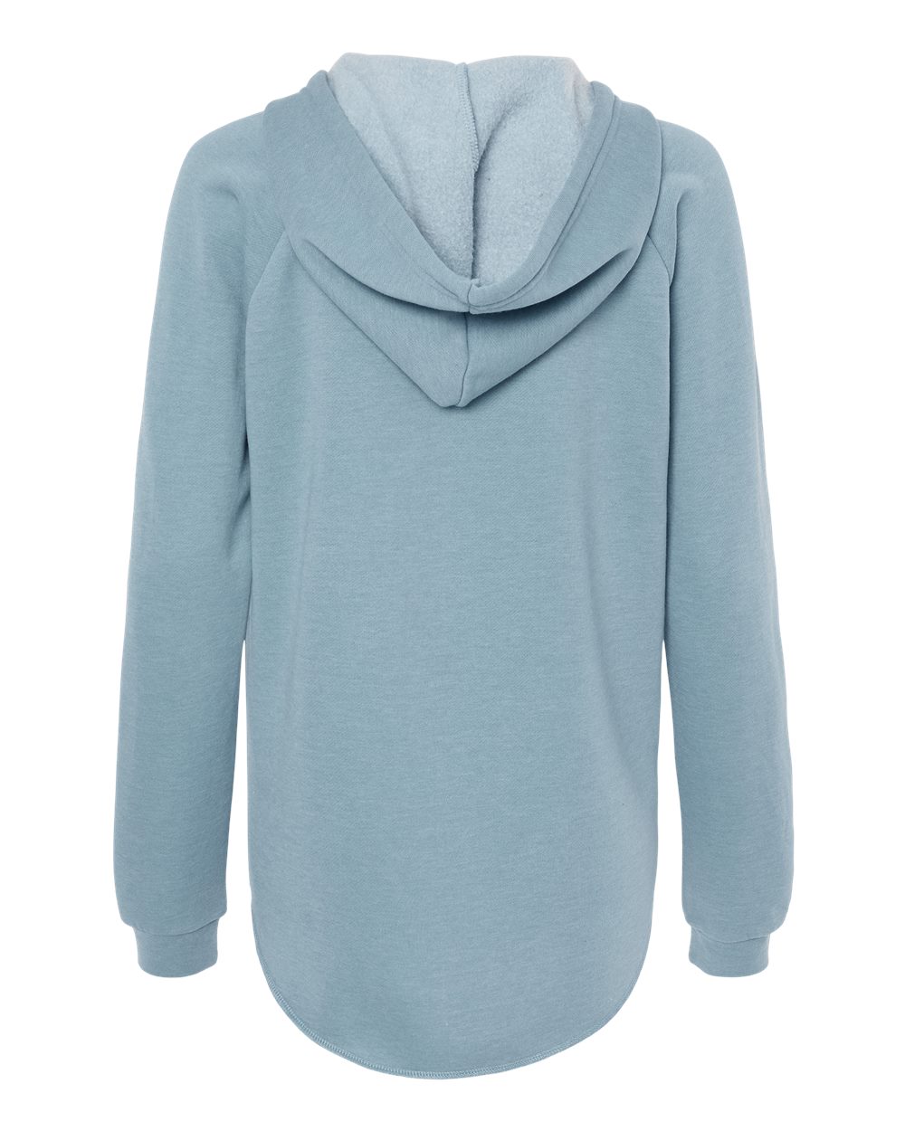 Rear View of Misty Blue Women’s Lightweight California Wave Wash Hooded Sweatshirt - PRM2500