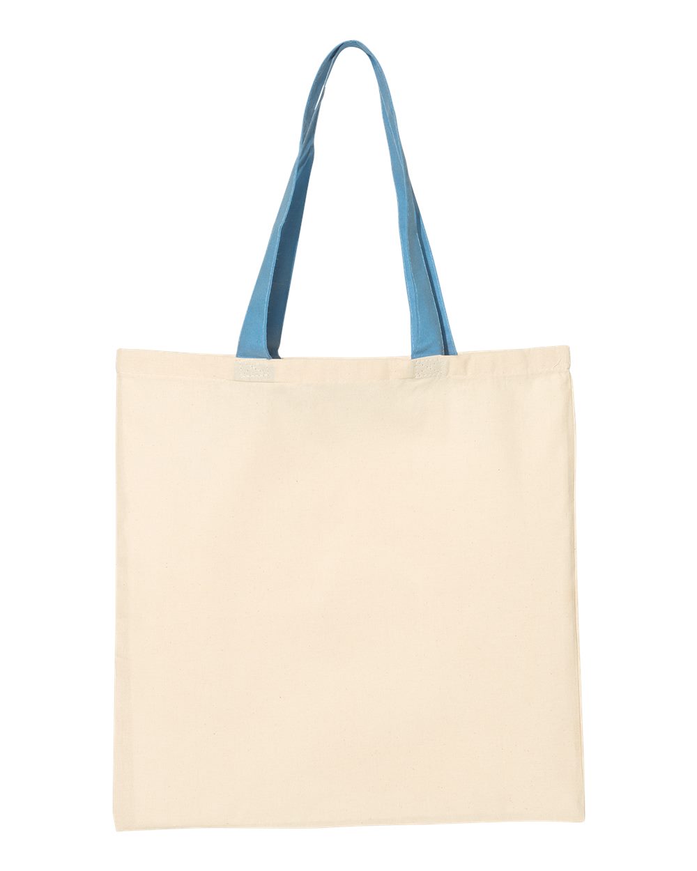 Rear View of Natural/ Carolina Blue Economical Tote with Contrast-Color Handles - QTB6000